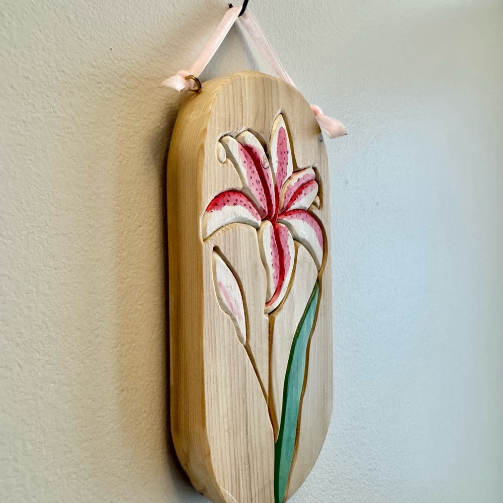 Floral Wooden Wall Art with Pink Stargazer Lily - Picture 2 of 4